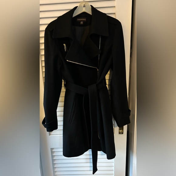 Like New Dana Buchman Black wool blend side zip tie front winter coat - Picture 2 of 12